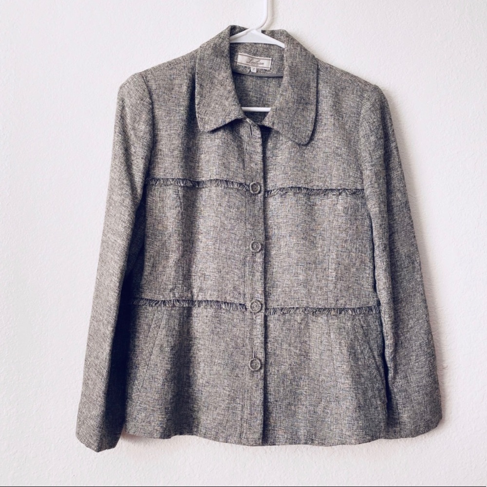 🍓 Leilian Original Button Front Boho Fringe Made In Japan Blazer Jacket Size 7